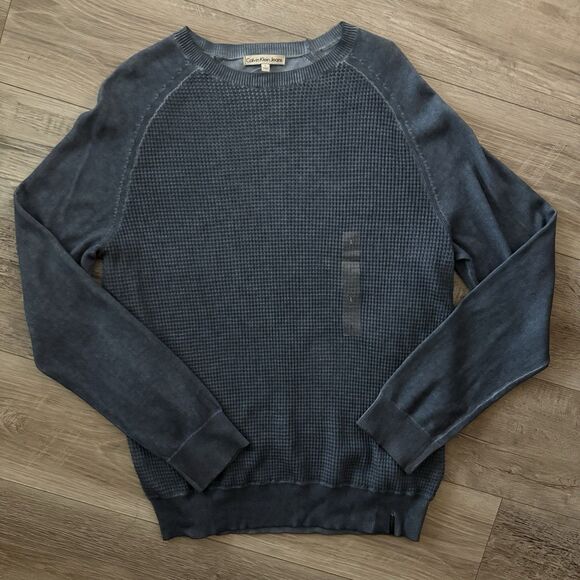 Calvin Klein Sweater Men's Large Turbulence Ribbed Knit Casual ($69.50) NWT BLUE - Picture 1 of 9